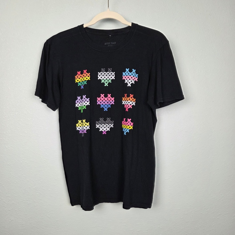 T-Shirt Attic Salt Medium Black Solid Cotton Short Sleeve Crew Neck